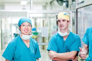 Students in hospital shadowing medical professionals