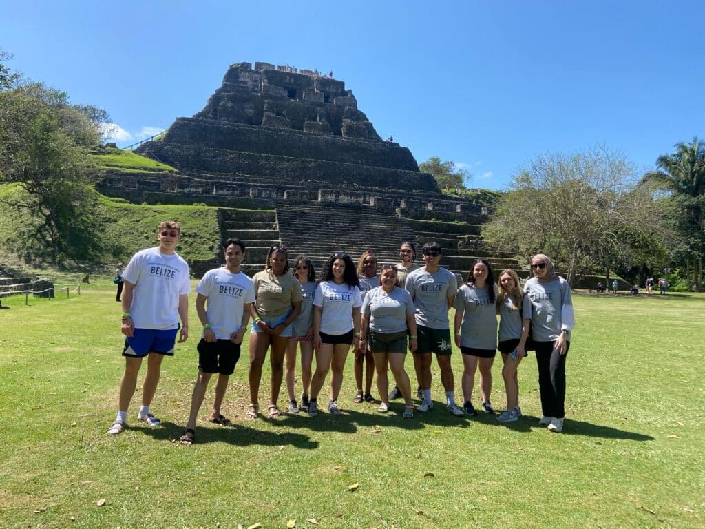 Faculty-led group at Xunantunich Maya site